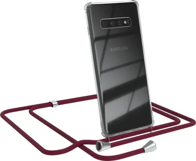 Produktbild von EAZY CASE Handykette kompatibel mit Samsung Galaxy S10 Plus, Handyhülle mit Umhängeband, Handykordel, Schutzhülle Clear, Band in Rot