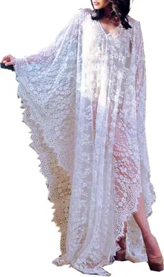 Productafbeelding van Dames strandjurk met bloemenprint, losse boho kaftan als cover-up, wit
