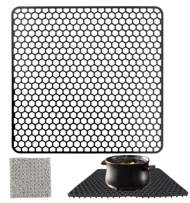 Produktbild von Silikon-Abtropfmatte 30,5 x 30,5 cm, hitzebeständig und rutschfest, lebensmittelechter Silikon-Abtropfkorb, Abtropfmatte, Abtropfmatte zum Abstellen und Trocknen von Besteck