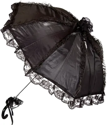 Schirm Schwarz mit Spitze Gothic Kostüm-Zubehör für Erwachsene seitlich von Vorne