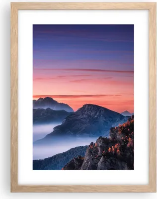 Produktbild von Gerahmtes Poster - Rahmen in heller Eiche - Westen Sonne Berge - 30x40 cm - Wand Bild - Wanddeko - Wandbilder - Kunstposter - Wandposter - Bilderrahmen - Bilder - Kunstdruck - P2NPA30x40-4525