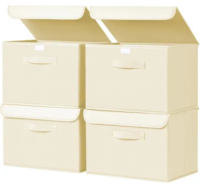 Produktbild von Set aus 4 Aufbewahrungsboxen mit Deckel - Faltbare Stoffboxen Beige