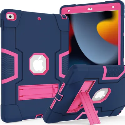 Produktbild von Hülle für iPad 9th Gen/ 8th Gen/ 7th Gen, iPad 10,2 Zoll 2021/2020/2019 Hybrid Dreilagige Robust Stoßfest Schwerlast Schutzhülle mit Ständer Blau Rosa