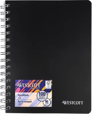 Produktbild von Westcott Spiralblock Notizbuch A5 kariert | 200 Seiten Ringbuch A5 perforiert mit Premium 80 g/m² Papier | Notizblock mit Spiralbindung | Collegeblock im stabilen Kunststoffcover | E-730891 00