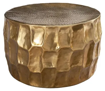 Image de Table basse TRIANE dorée 70 cm – Aluminium martelé design relief géométrique
