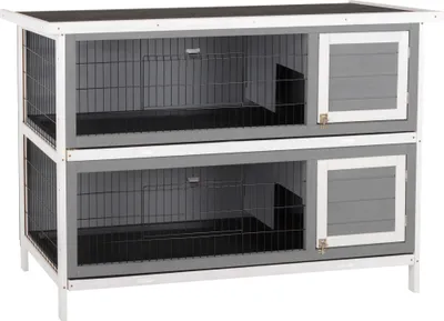 Produktbild von Kleintierstall für Meerschweinchen und Zwergkaninchen, doppelstöckig, Holz, Grau