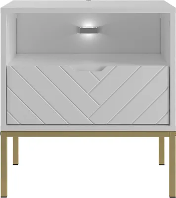 Produktbild von Nachttisch 53 cm breit in weiß matt mit gefräster Front ANGERA-140