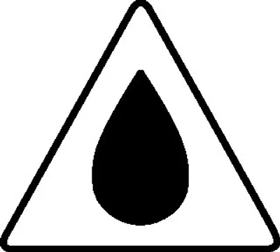 A warning symbol with a black drop inside a triangle.