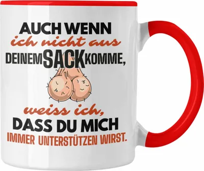 Produktbild von Trendation - Stiefvater Geschenk Tasse Vatertag Lustiger Spruch Auch Wenn Ich Nicht Aus Deinem Sack Komme Geschenkidee Stiefpapa (Rot)