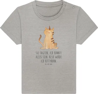 Produktbild von Mr. & Mrs. Panda Babyshirt Einhorn Katze 24. - 36. Monat - Heather Grey - Geschenk,  T-Shirt, Mieze, Unicorn, Regenbogen, Baumwolle Baby Shirt, Jerseyshirt, Glitzer
