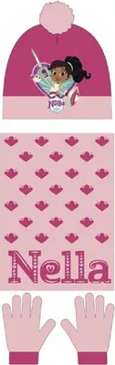 Produktbild von Nella Baby Winterset Mütze mit Schal und Handschuhen 46/48 für Kinder Rosa Bommel