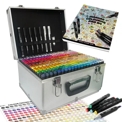 Produktbild von Joya Creative Twinmarkers Set 300 Stück – Professionelle Alkohol Marker mit Metallkoffer, Markerpad, Finelinern & Gelstiften