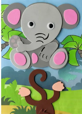Produktbild von Moosgummi 3D Sticker selbstklebend Elefant Affe 2 Stück