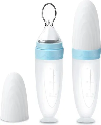 Image de Cuillère en silicone pour bébé Babylepel, 90 ml, bleue