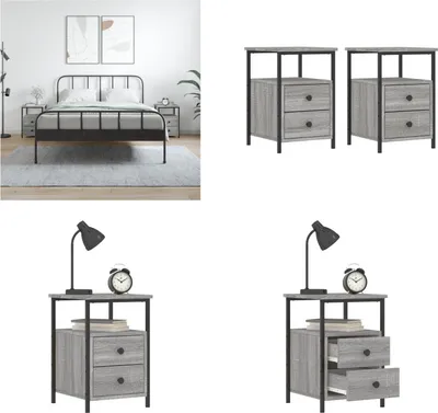 Produktbild von vidaXL Nachttische 2 Stk. Grau Sonoma 34x35,5x50 cm Holzwerkstoff - Nachttisch - Nachttische - Nachtschrank - Nachtkommode