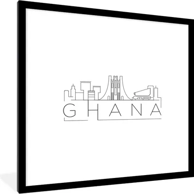 Produktbild von MuchoWow® MuchoWow® Gerahmtes Poster Skyline "Ghana" weiß 40x40 cm - Poster mit zchwarzem Bilderrahmen - Poster - Plakat im Rahmen