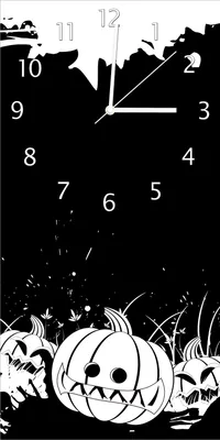 Produktbild von Wallario Design Wanduhr bedruckt, Größe 30 x 60 cm, Motiv: Halloween - Kürbisse und Fledermäuse in schwarz-weiß, Comic Stil