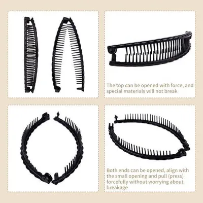 Produktbild von Bananen-Haarspangen, 2 Stück, Vintage, dehnbar, für Damen und Mädchen, mit Doppelkamm für dickes und feines Haar, lange Spangen für Pferdeschwänze