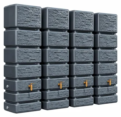 Produktbild von 4rain SLIM STONE DECOR Wandtank Komplett-Set 1400 Liter graphite grey, 4 x SLIM 350 L inkl. Verbindungsset, Kunststoff-Auslaufhahn und Fallrohranschluss