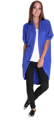 Produktbild von Damen Cardigan Poncho Mantel Lang Asymmetrisch 3/4 Arm; S/M; Blau