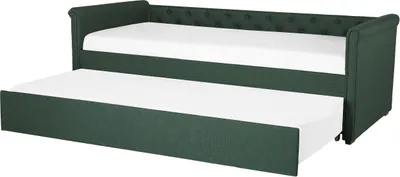 Obrázek produktu pro BELIANI Rozkládací dětská postel s rámem, tmavě zelená, čalouněná prošívanou látkou, opěradlo 90 x 200 cm