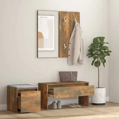 Immagine prodotto di Set di mobili da corridoio The Living Store in legno rovere fumé