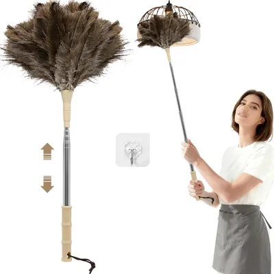 Staubwedel Straußenfedern Teleskop waschbar 123 cm Khaki