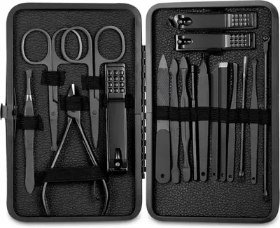 Produktbild von Pflegeset - Nagelknipser - Nagelschere - Schere - Schneiden - 18-teiliges Set - Edelstahl - Schwarz