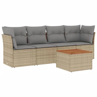 Produktbild von vidaXL 5-tlg. Garten-Sofagarnitur mit Kissen Beige Poly Rattan