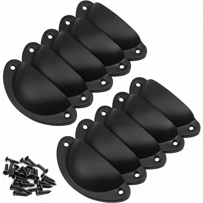 Produktbild von Set mit 10 Türgriffen, schwarzen Griffen, Vintage-Schrankgriffen, Metallgriffen, Schubladengriffen und Möbelgriffen