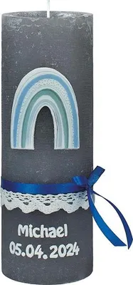 Produktbild von INNA-GLAS Kerze JULIANNA, verziert, grau-blau, 19cm, Ø6,8cm -  Germany - Taufkerze