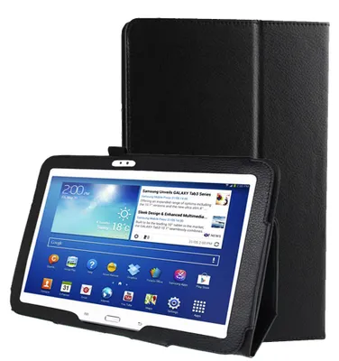 Produktbild von subtel Flip Cover Tablethülle für Samsung Galaxy Tab 3 10.1 (P5200 / P5210 / P5220) Tablet Schutzhülle mit Ständer, Kunstleder schwarz Bookstyle Case Bumper Klapphülle faltbar - Touchpad Tasche Hülle