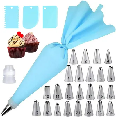 Produktbild von Spritzbeutel-Set 30-teilig, 24 Edelstahltüllen, für Tortendekoration, mit Aufbewahrungsbox