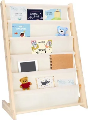 Produktbild von Azomor® Holz Kinderbuchregal mit Leinenbezug für ein organisiertes Kinderzimmer