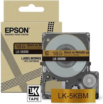 Immagine prodotto di Epson LabelWorks LK-5KBM - nero su oro metallizzato - rotolo (1,8 cm x 9 m) 1 cassetta/e appesa/e - cassetta a nastro - per LabelWorks LW-C410, LW-C610