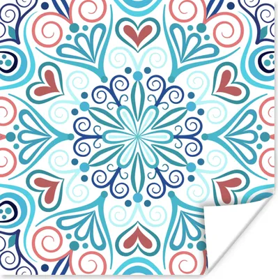 Produktbild von MuchoWow® Poster Mandala - Blau - Bohème - Abstrakt - Flora 50x50 cm - Wohnzimmerdekoration
