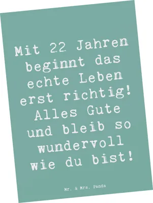 Produktbild von Mr. & Mrs. Panda Postkarte Spruch 22. Geburtstag - Meeresbrise - Geschenk, Happy Birthday, Geburtstagsgeschenk, bildkarte, handgefertigt, Glückwünsche, Jubiläum
