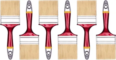 Zdjęcie produktu dla Zestaw 6 płaskich pędzli malarskich Hardy Working Tools, seria 33, o szerokości 75 mm, z naturalnym jasnym włosiem i włóknami syntetycznymi, 6 sztuk. Zestaw pędzli malarskich z drewnianymi uchwytami, 6 sztuk. Zestaw pędzli do lakierowania