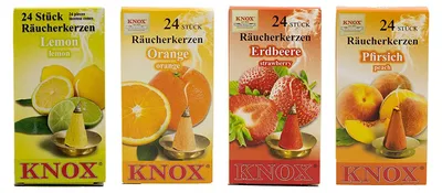 Produktbild von KNOX 4er Set Räucherkerzen Erdbeere / Pfirsich / Orange / Lemon - Inhalt jeweils 24 Stück, Größe M (Standard) - 078600