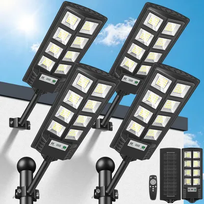 Solar-Außenleuchten 4er-Pack, 6000K, 96 LEDs, Bewegungsmelder, IP65