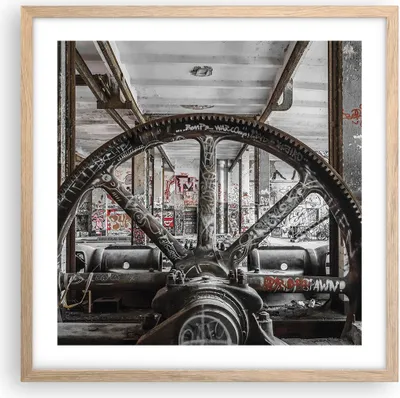 Produktbild von Gerahmtes Poster - Rahmen in heller Eiche - Maschine Industrie Graffiti - 50x50 cm - Wand Bild - Wanddeko - Wandbilder - Wandposter - Bilderrahmen - Bilder - Kunstdruck - Wandbild - P2NAC50x50-4304