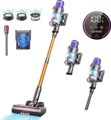 Zdjęcie produktu dla Odkurzacz bezprzewodowy, 500 W, silna siła ssania do głębokiego czyszczenia podłóg, inteligentny wyświetlacz LCD z wyjmowaną baterią, wtyczka UE