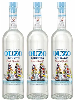 Produktbild von Ouzo Loukatos 3x 0,7l 38% Vol. | Milder Ouzo aus Patras | + 20ml Jassas Olivenöl