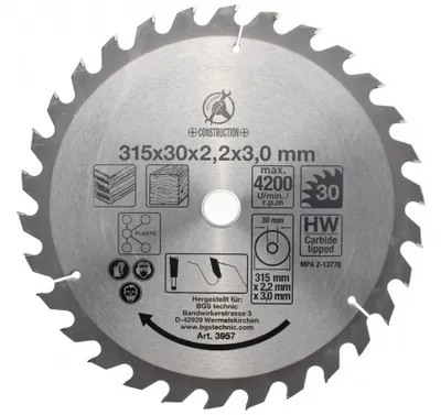 Obrázok produktu pre Pilový kotúč KRAFTMANN 3957 z tvrdokovu, priemer 315 mm, 30 zubov