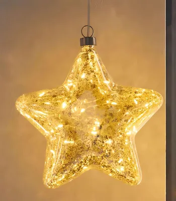 Produktbild von LED Deko "Stern" aus Glas, Ø 20 cm, Leuchtstern in Bauernsilber-Optik, Hängedeko Weihnachten, Leuchtdeko, Weihnachtsdeko beleuchtet