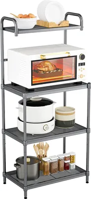Immagine prodotto di KOMFOTTEU Scaffale da cucina a 4 ripiani, scaffale in metallo per microonde, scaffale da terra con 4 piedini antiscivolo, 59 x 34 x 136 cm, supporto per microonde, scaffale multifunzionale indipendente per cucina e sala da pranzo