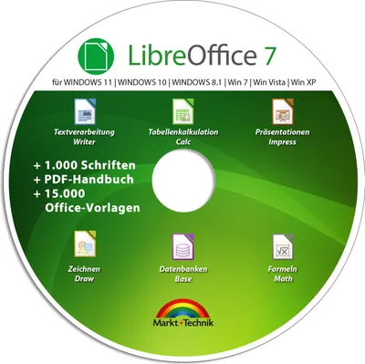 Produktbild von Libre Office Suite 2023 - kompatibel zu Word, Excel, PowerPoint - inkl. 1.000 Schriften und PDF Handbuch für Win 11, 10, 8.1, 7