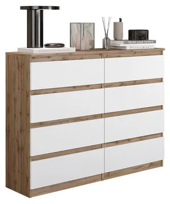 Produktbild von Kommode Wotan Eiche / Weiß Matt mit 8 Schubladen – Modernes Sideboard für Schlafzimmer & Wohnzimmer – Skandinavische Kommode – GABRIEL