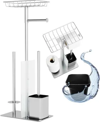 Produktbild von Famanu Toilettenbürstenhalter aus Edelstahl - WC-Set mit Ablage