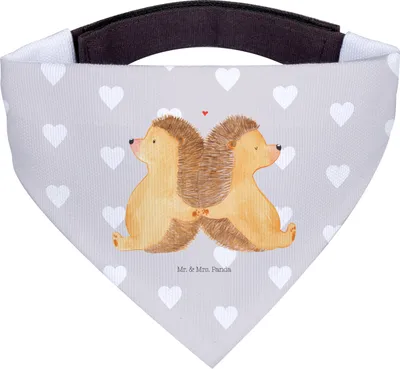 Produktbild von Mr. & Mrs. Panda Bandana Igel händchenhaltend - Grau Pastell - Geschenk, Hochzeit, Dreieckstuch, Hunde Hals Tuch, glücklich, Liebesbotschaft, Hundetuch, Halstuch für Hund